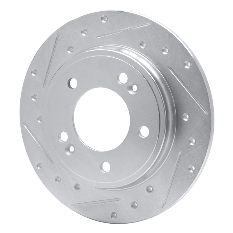 Hyundai Elantra GT Brake Rotor (1) - Rear Left - R1 Concepts - Drilled & Slotted - Silver - `17-`25